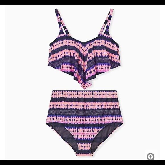 Torrid PINK & PURPLE TIE-DYE‎ FLOUNCE BIKINI BOTTOM - Picture 4 of 10